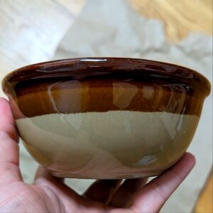 Crockery vintage chocolate and tan glazed small stoneware cereal bowl‎